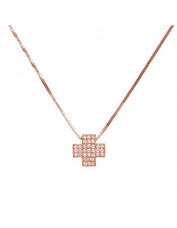 Ροζ gold διαμαντένιος σταυρός Κ18 με αλυσίδα D022595 D022595