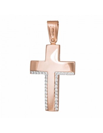 Σταυρός γυναικείος από ροζ gold 14K με ζιργκόν πέτρες D033434 D033434