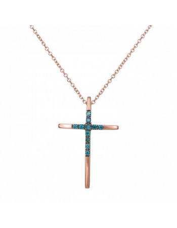Ροζ gold σταυρός 18Κ με διαμάντια blue ocean D034254C D034254C