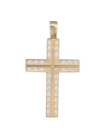Γυναικείος χρυσός σταυρός 14Κ με λευκά ζιργκόν D035287 D035287