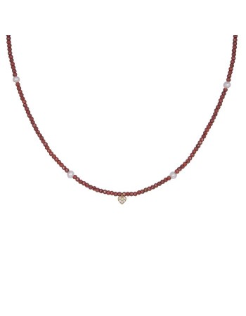 Κολιέ γυναικείο Garnet and Pearl Κ14 καρδιά με ζιργκόν D040489 D040489
