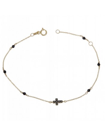 Βραχιόλι χρυσό 9Κ με σταυρουδάκι και black spinel D045991 D045991