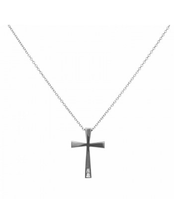 Κολιέ λευκόχρυσο 18Κ σταυρουδάκι με diamonds D047346 D047346