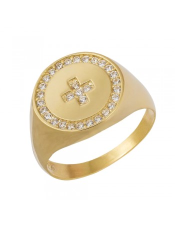 Γυναικείο σεβαλιέ δαχτυλίδι από χρυσό 14Κ με πετράτο σταυρό D053527 D053527
