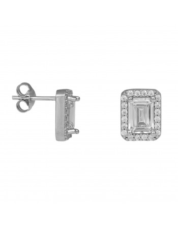 Λευκόχρυσα Καρφωτά Σκουλαρίκια Ροζέτες Κ9 Emerald Cut D055219 D055219