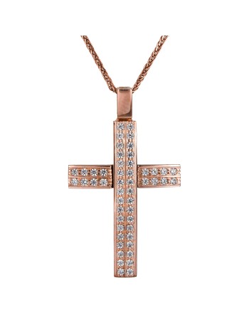 Ροζ gold πετράτος σταυρός με αλυσίδα 14Κ D024565C D024565C