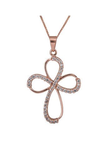 Μοντέρνος ροζ gold σταυρός 14Κ με αλυσίδα D024598C D024598C