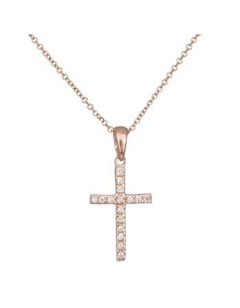 Σταυρός ροζ gold 18Κ με μπριγιάν D030033 D030033