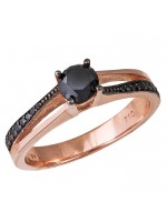 Γυναικείο μονόπετρο δαχτυλίδι 18Κ ροζ gold black diamonds D028397 D028397