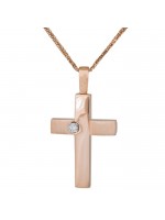 Ροζ gold σταυρός γυναικείος 14Κ με αλυσίδα D035048C D035048C