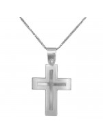 Σταυρός ανδρικός από λευκόχρυσο 14Κ με αλυσίδα D038447C D038447C