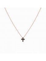 Κολιέ ροζ gold Κ18 σταυρός με μαύρα διαμάντια D040151 D040151