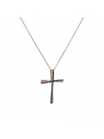 Σταυρός ροζ gold 18Κ με μπλε διαμάντια D043308C D043308C
