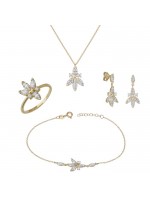 Σετ αρραβώνα γυναικείο από χρυσό 14Κ White Leaves SET036385 SET036385