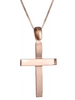 Χειροποίητος ροζ gold 14Κ σταυρός με καδένα D019064C D019064C