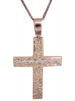 Ροζ gold ανάγλυφος σταυρός με αλυσίδα 14Κ D022152C D022152C