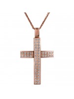 Ροζ gold πετράτος σταυρός με αλυσίδα 14Κ D024565C D024565C
