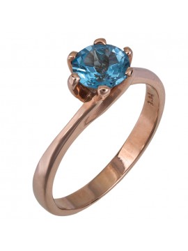 Ροζ gold μονόπετρο Κ14 με blue topaz πέτρα D022846 D022846