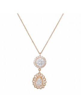 Κολιέ γυναικείο με διπλή ροζέτα pink gold 14Κ D033230 D033230