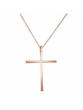Γυναικείος σταυρός ροζ gold με μπριγιάν 18Κ σετ με αλυσίδα D033729 D033729