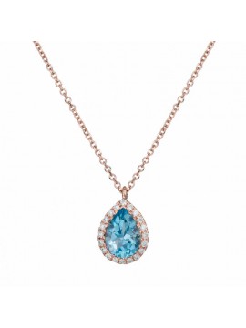 Γυναικείο κολιέ ροζ gold 18Κ ροζέτα δάκρυ με swiss blue topaz D033900 D033900