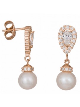 Ροζ gold σκουλαρίκια γυναικεία 14Κ ροζέτα με μαργαριτάρι D034611 D034611