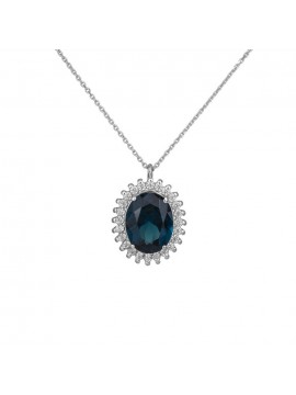 Κολιέ λευκόχρυσο 9Κ ροζέτα με London Blue πέτρα D035922 D035922
