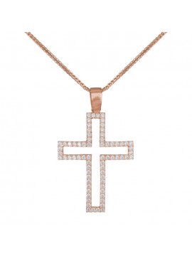 Ροζ gold γυναικείος σταυρός 14Κ με αλυσίδα D036996C D036996C