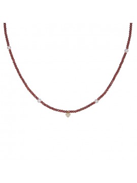 Κολιέ γυναικείο Garnet and Pearl Κ14 καρδιά με ζιργκόν D040489 D040489