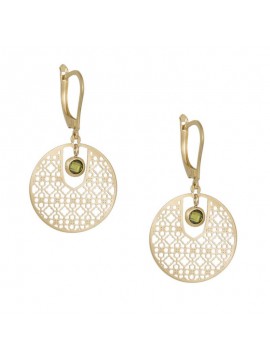 Γυναικεία κρεμαστά σκουλαρίκια κύκλοι με λαδί ζιργκόν από χρυσό 14Κ D041788 D041788