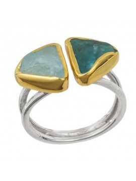 Δαχτυλίδι δίχρωμο 925 με πέτρες Aqua marine and Apatite D042009 D042009