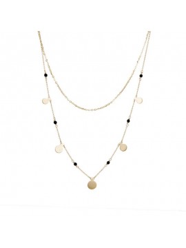 Κολιέ χρυσό διπλό 14Κ με μοτίφ και black spinel D046301 D046301