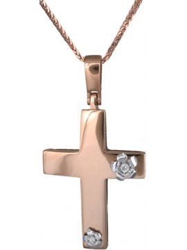Γυναικείος σταυρός ροζ gold με καδένα Κ14 DC018306 D018306C
