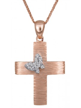 Ροζ gold σταυρός με πεταλούδα Κ14 DC023492 D023492C