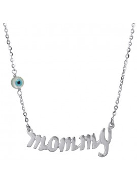 Λευκόχρυσο κολιέ mommy με ματάκι 14 καρατίων D024165 D024165