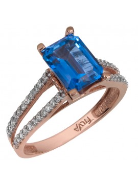 Ροζ gold δαχτυλίδι με μπλε topaz πέτρα Κ14 D025757 D025757