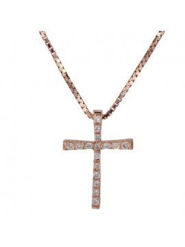 Ροζ gold σταυρός Κ18 με διαμάντια σετ με καδένα D025825 D025825